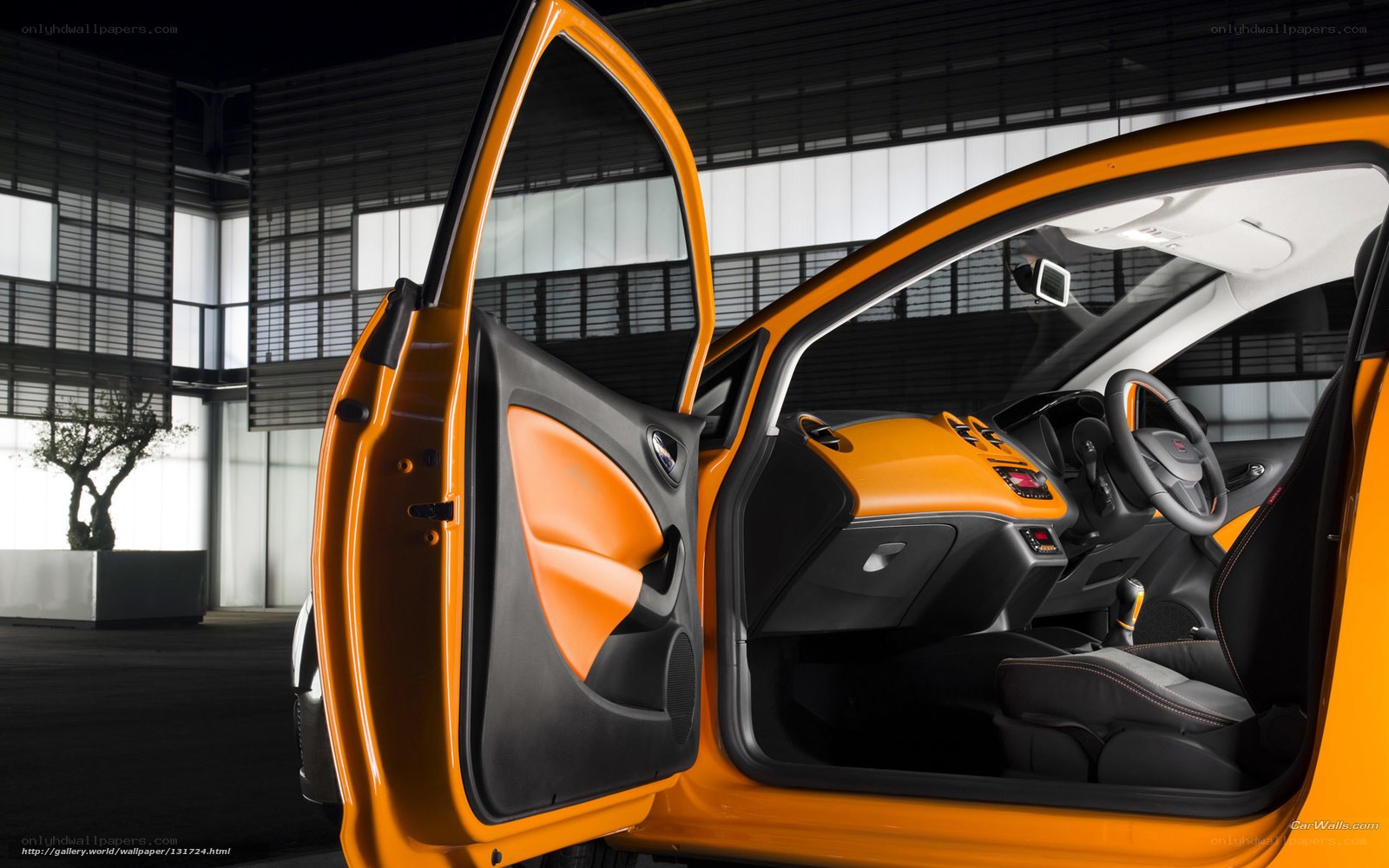 orange car interior with open door
