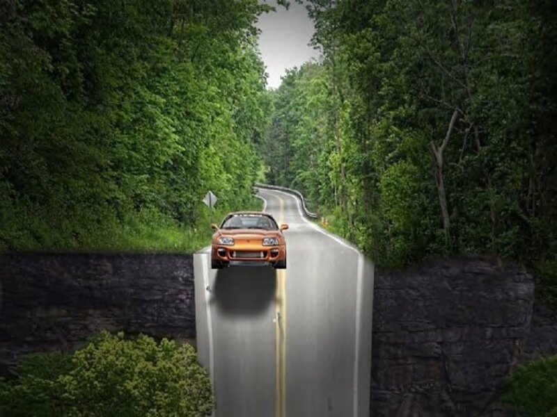 Orange Car on Bridge