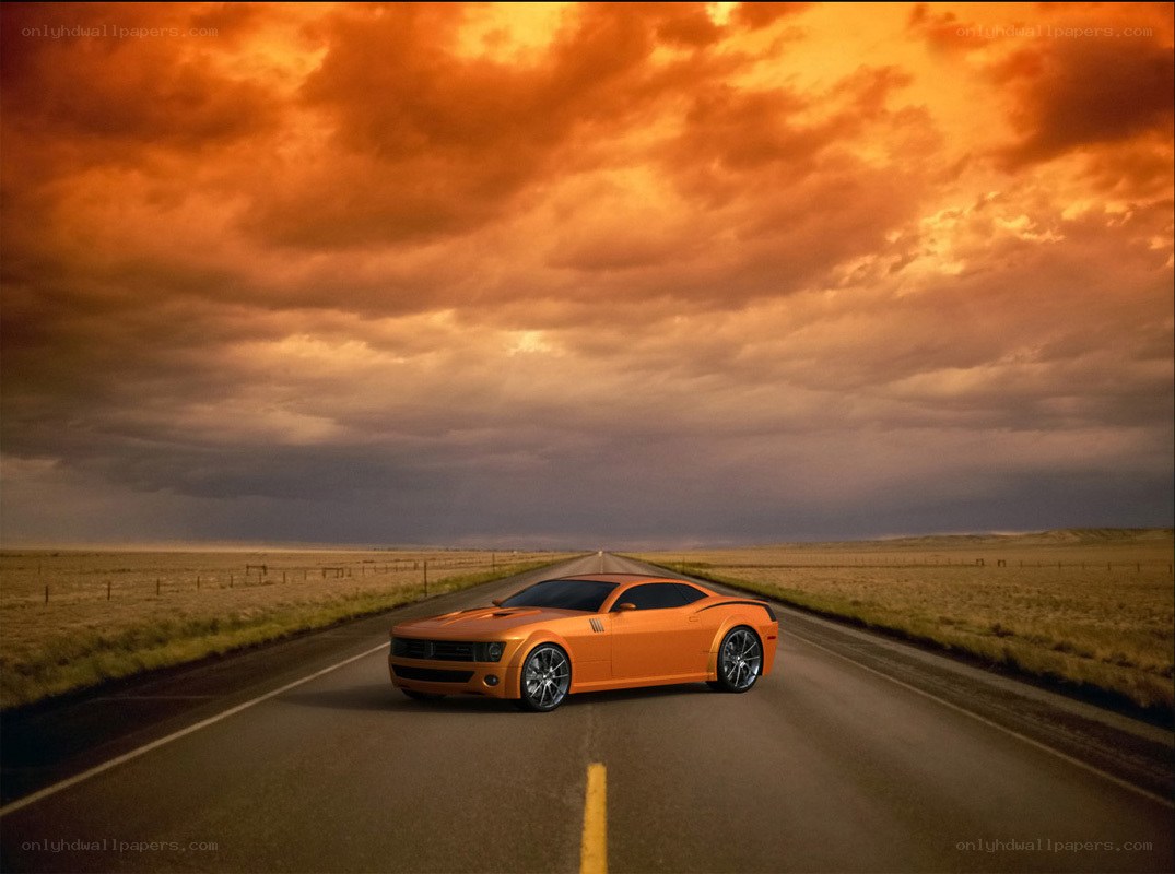 Orange car on open road