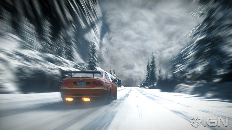 Orange Car on Snowy Road — White