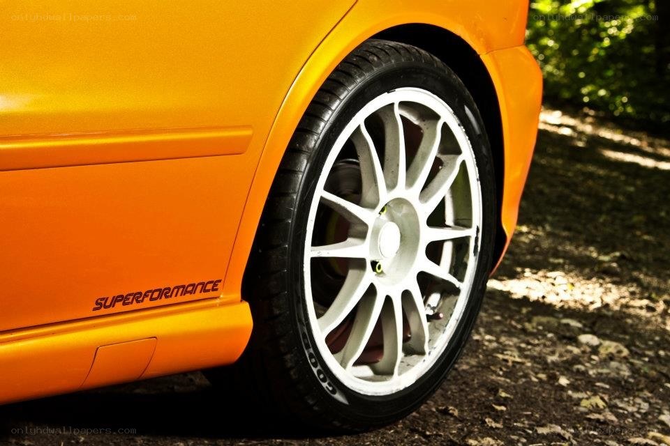 orange car wheel close-up