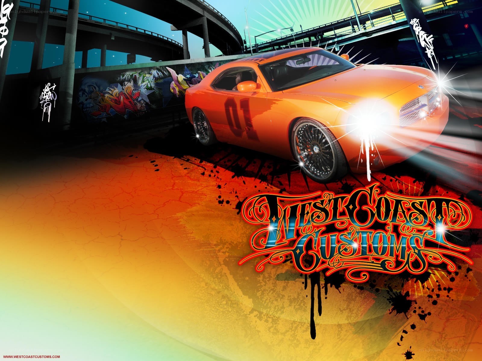 Orange car with graffiti art