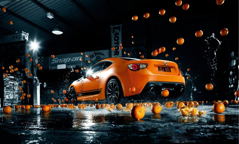 Orange car with oranges