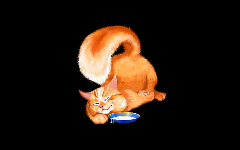 Orange Cat Drinking Milk — Calm, Digital Art