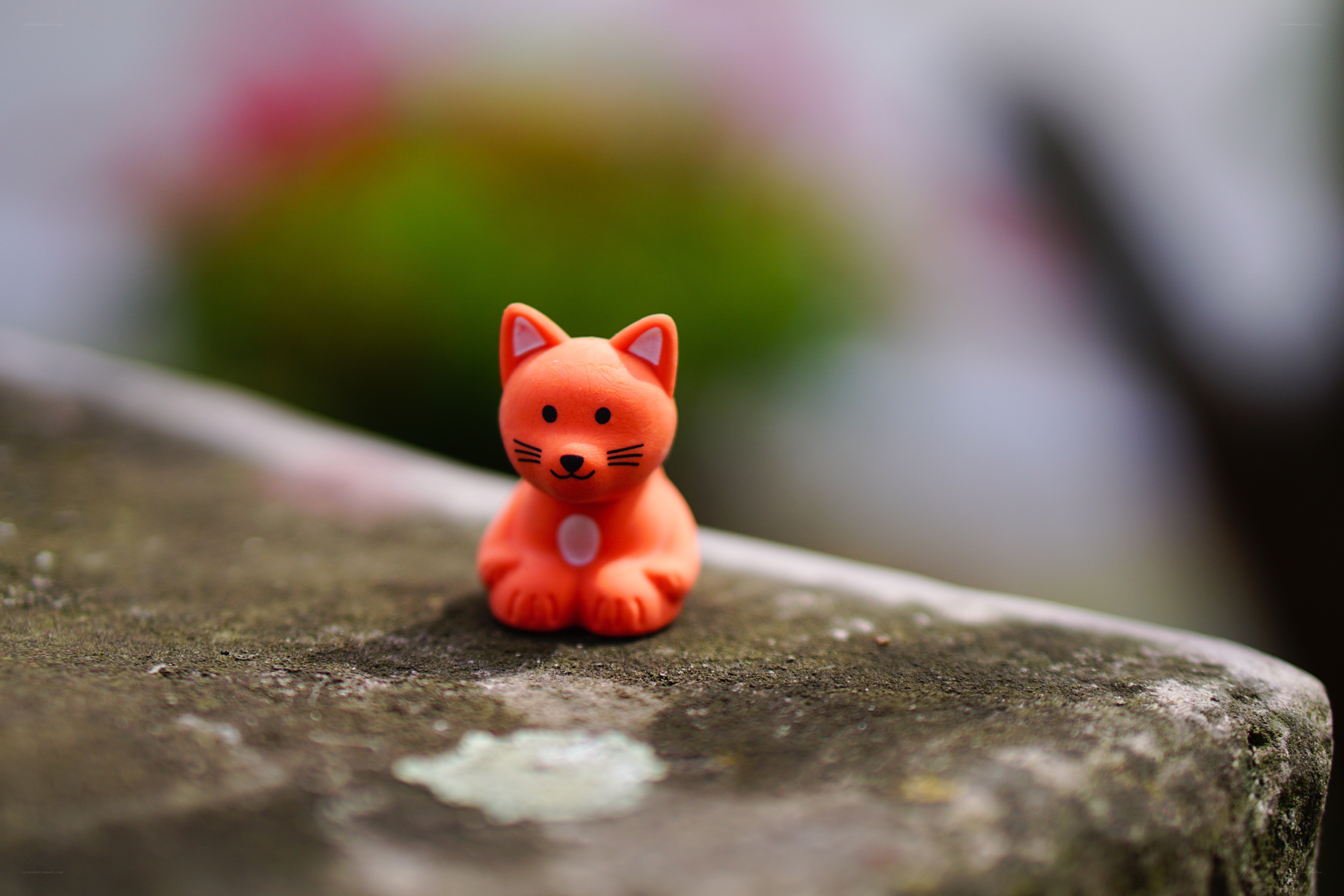 Orange cat figurine on stone