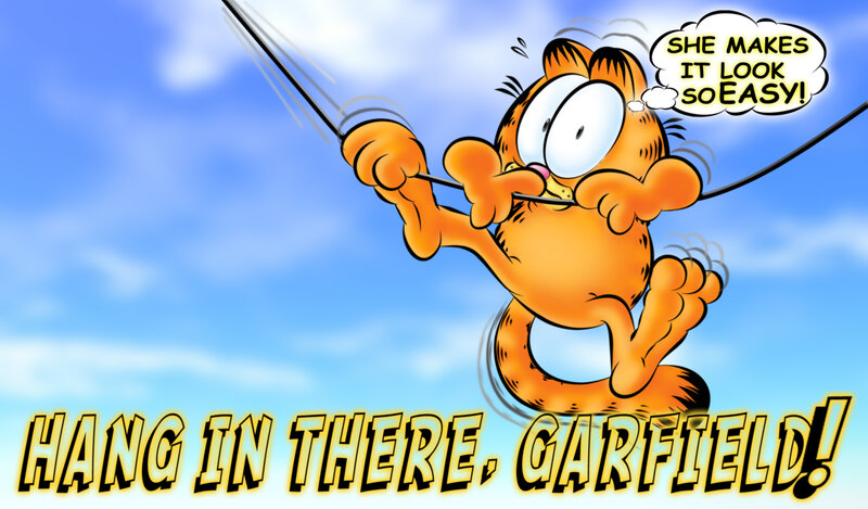 Orange Cat Hanging — Blue