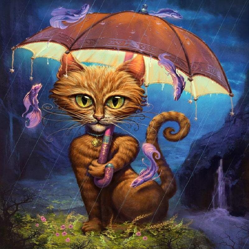 Orange Cat Holding Umbrella