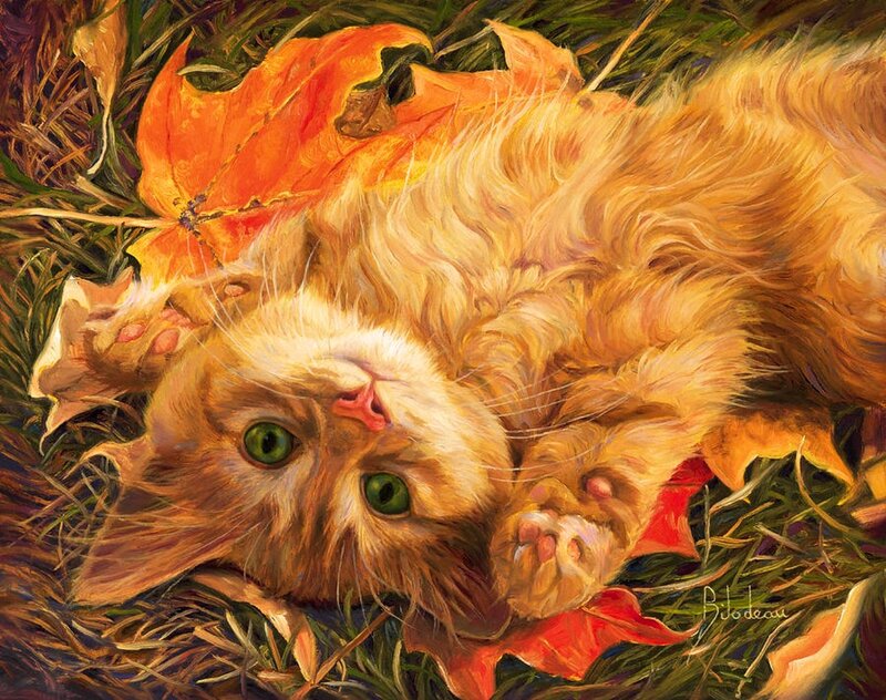 Orange Cat in Leaves