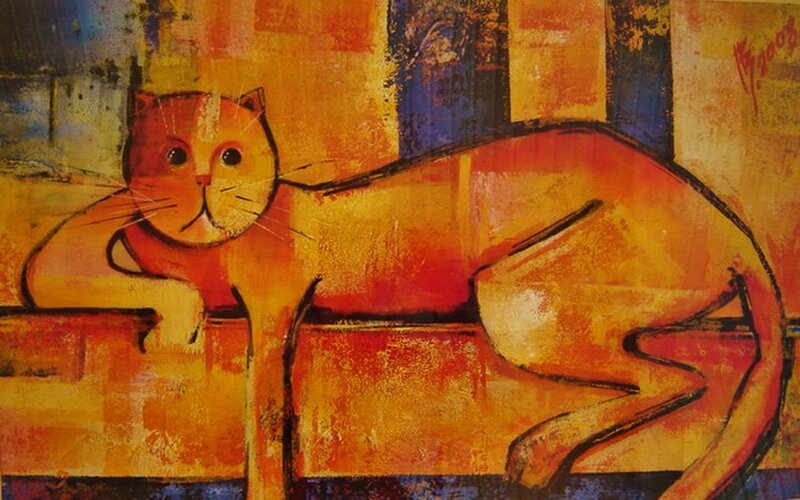 Orange Cat Lying Down — Calm, Painting