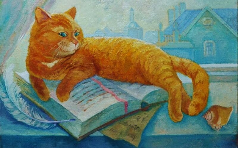 Orange Cat on Book — Calm