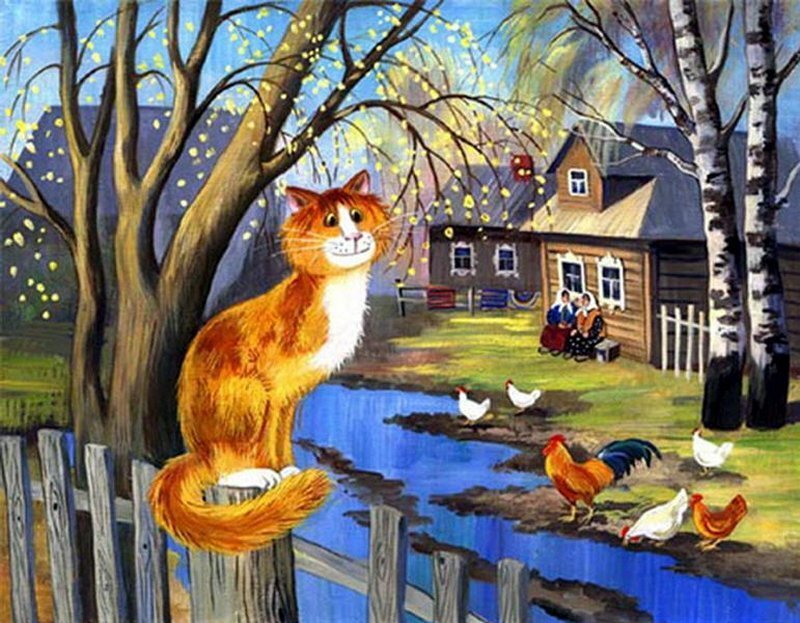 Orange Cat on Fence — Peaceful, Spring