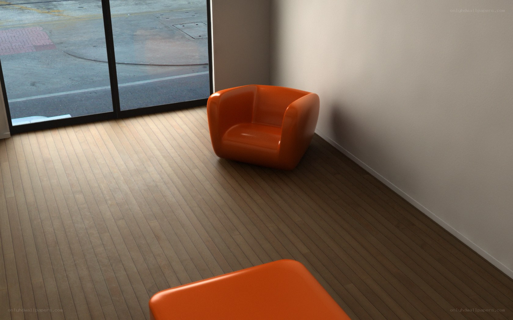 Orange chair in empty room