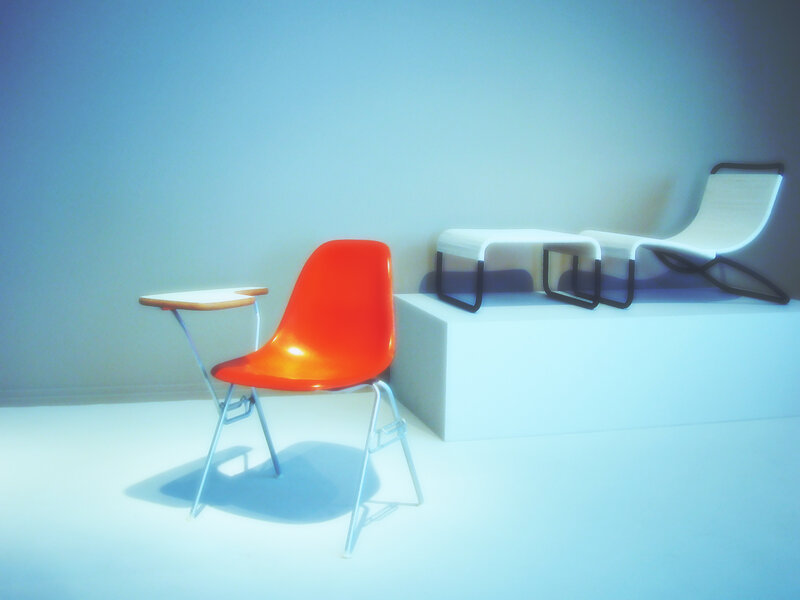 Orange Chair with Desk