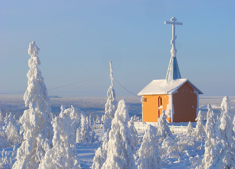 Orange Chapel in Snow