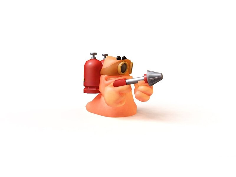 orange character with welding tool