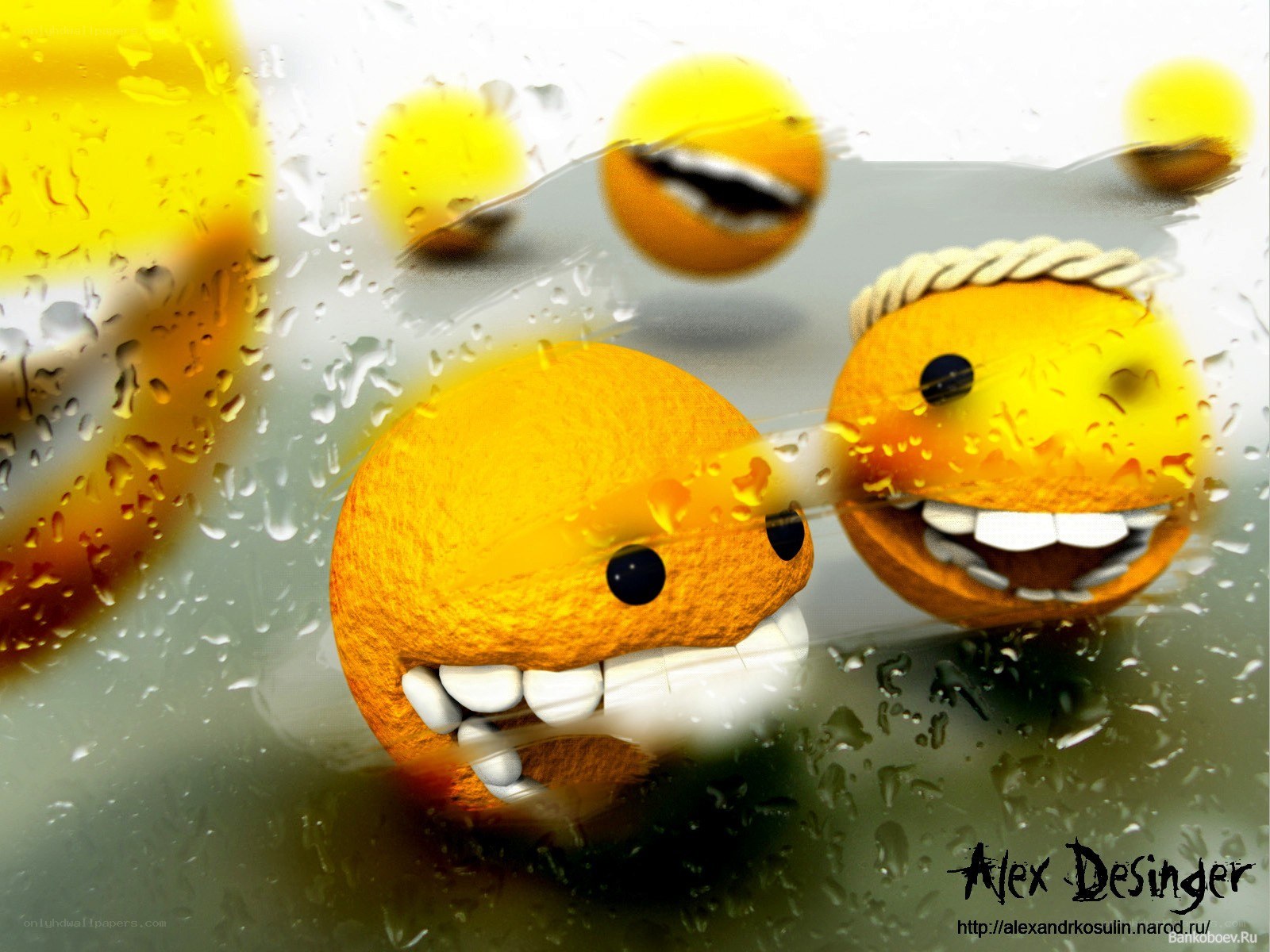 orange characters in rain