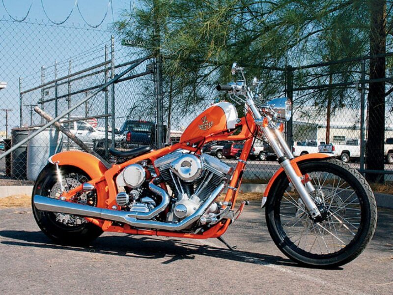 Orange Chopper Motorcycle — Outdoor