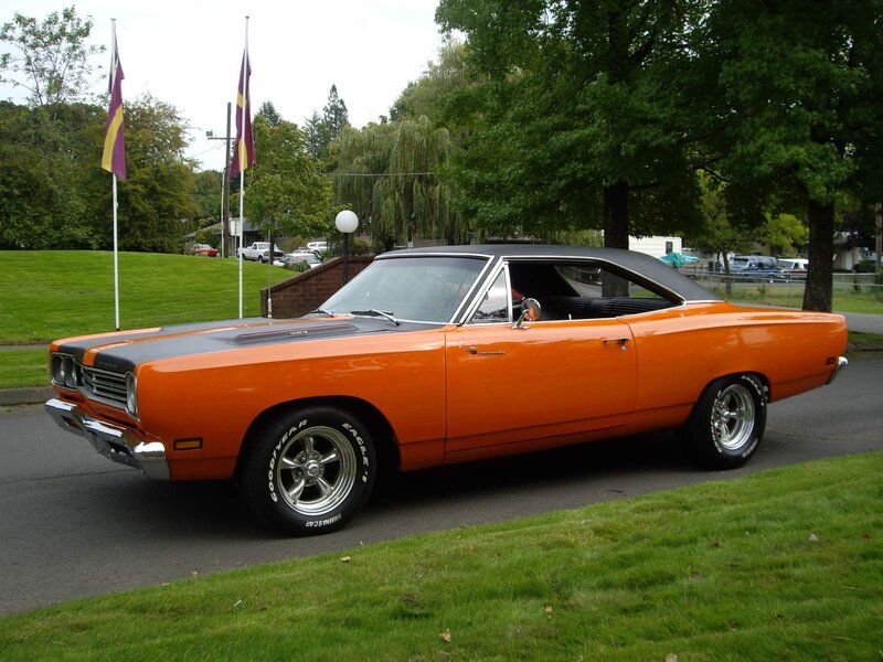 Orange Classic Car — Calm, Afternoon, Photograph, Grass, Trees