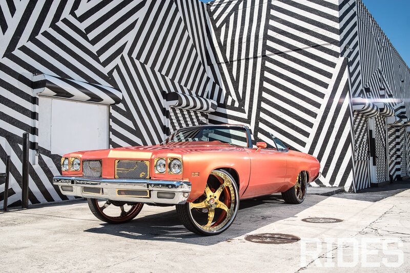 Orange Classic Car — Dramatic, Afternoon, Photograph, Striped Wall