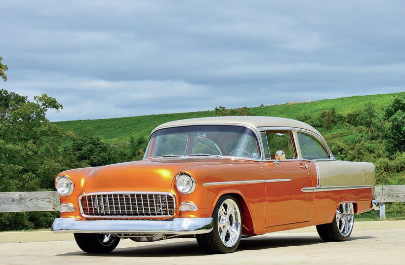 Orange Classic Car — Serene, Afternoon, Photograph, Green Hill
