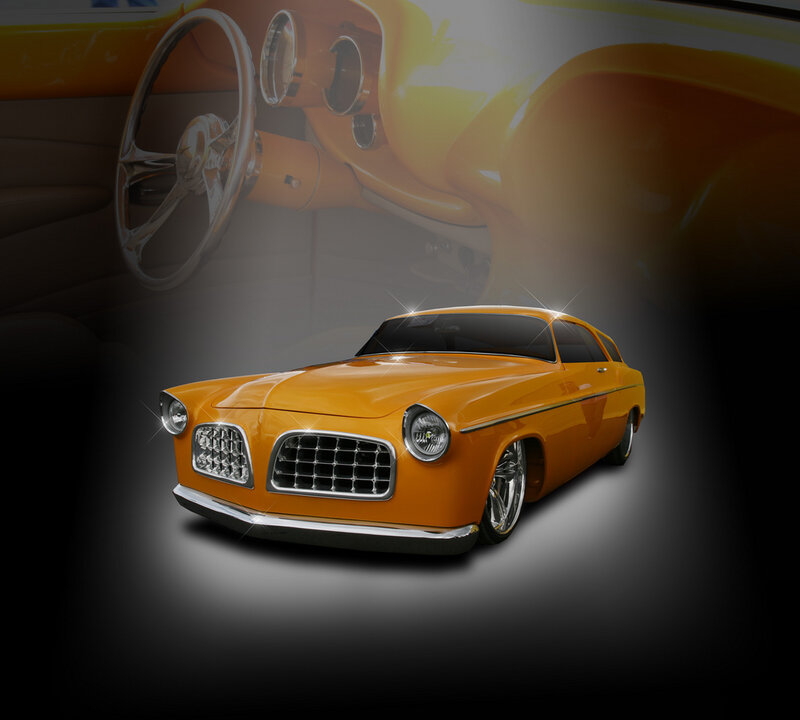 orange classic car with interior