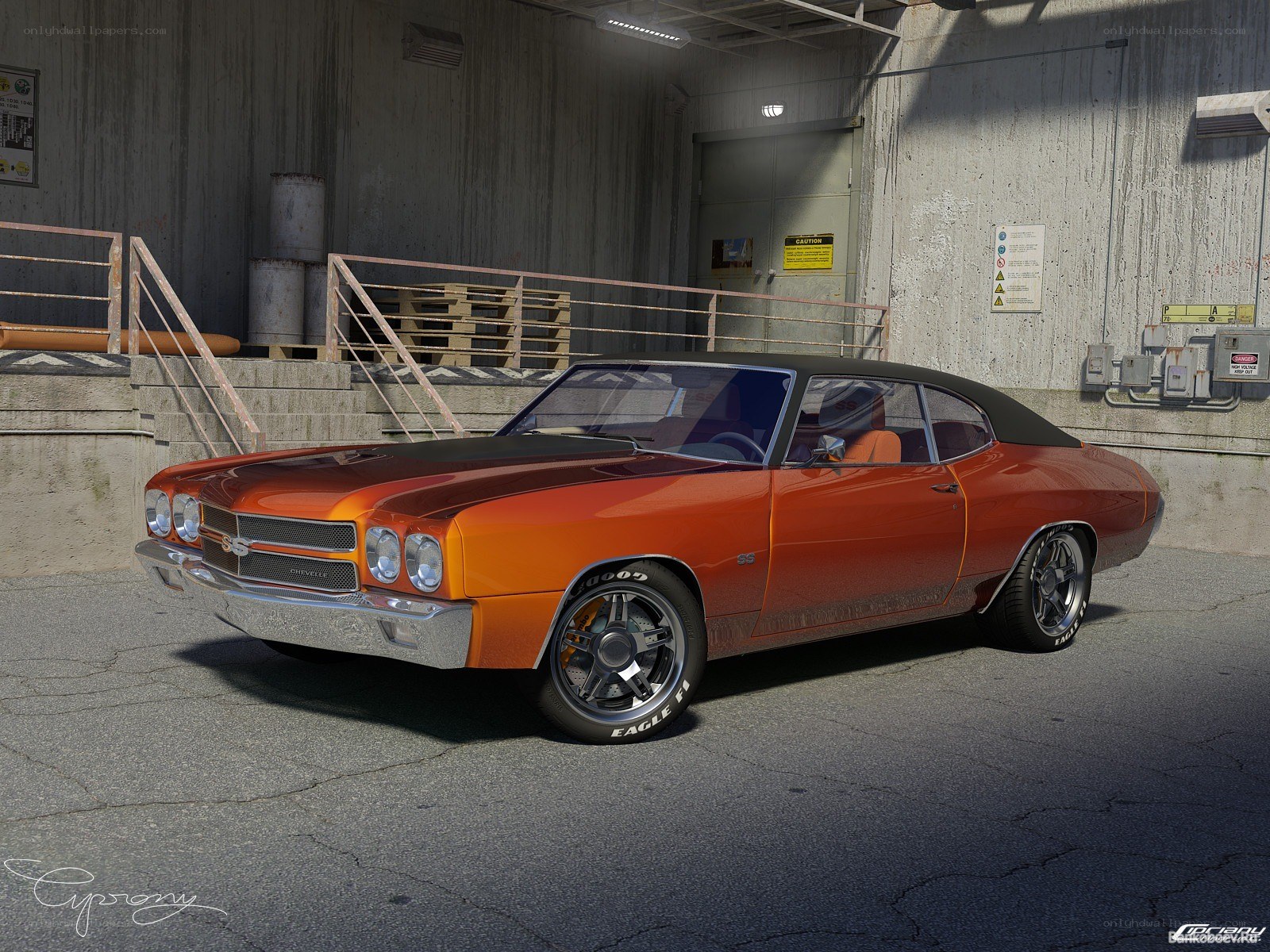 Orange classic muscle car