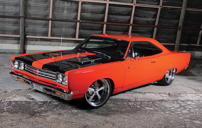 Orange Classic Muscle Car — Dramatic, Photograph, Garage