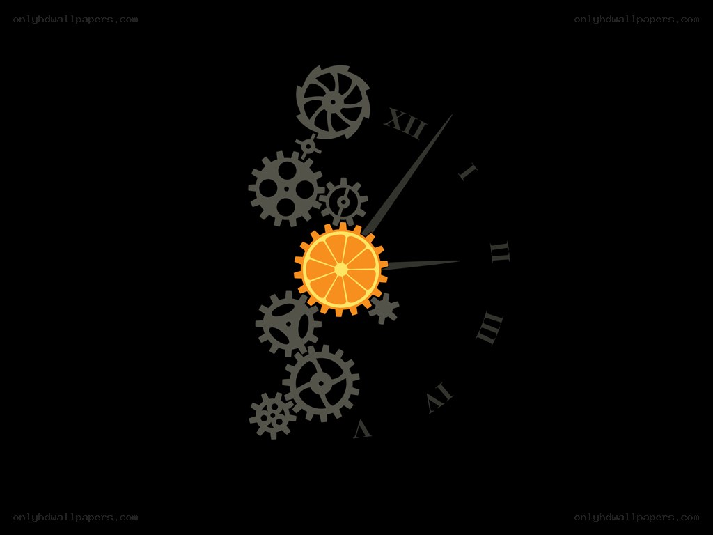 orange clock with gears