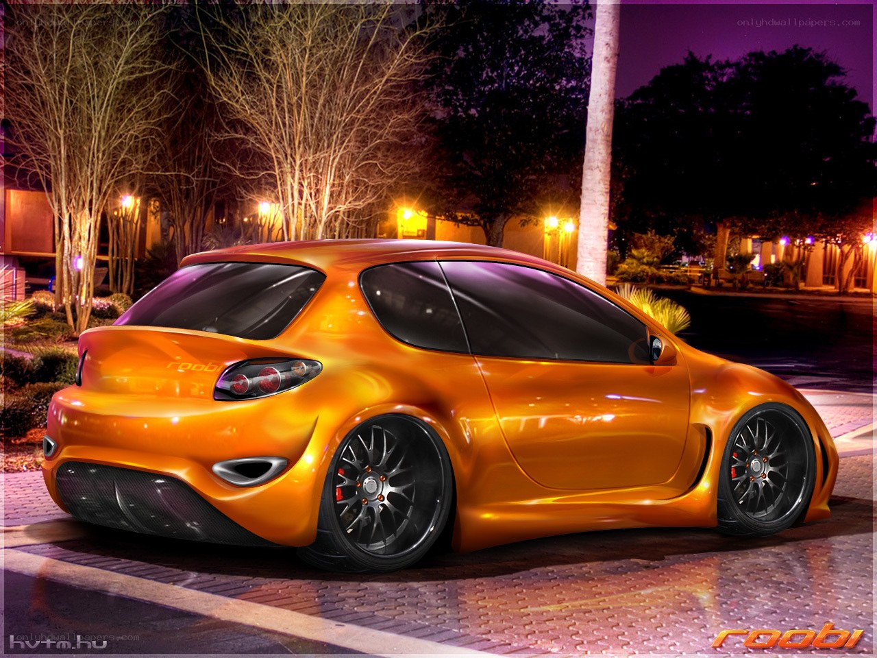 Orange concept car at night