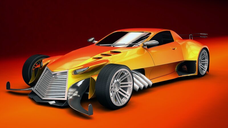 Orange Concept Car — Dramatic, 3d Render, Wheels, Grille