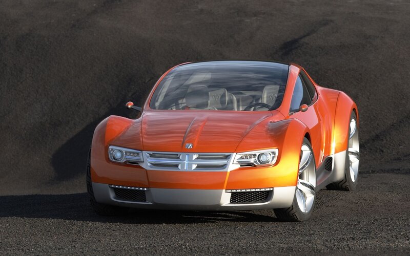Orange Concept Car — Dramatic, Afternoon, Photograph, Road