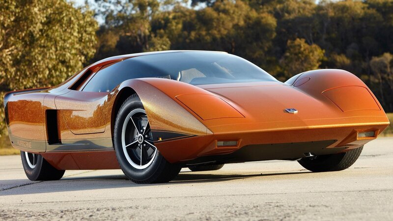 Orange Concept Car — Dramatic, Afternoon, Photograph, Trees