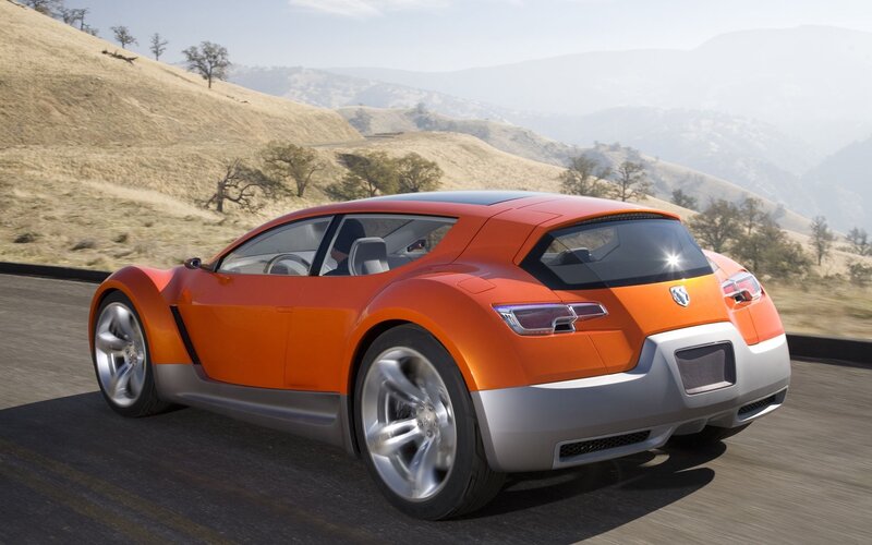 Orange Concept Car — Dynamic, Afternoon, 3d Render, Road, Hills