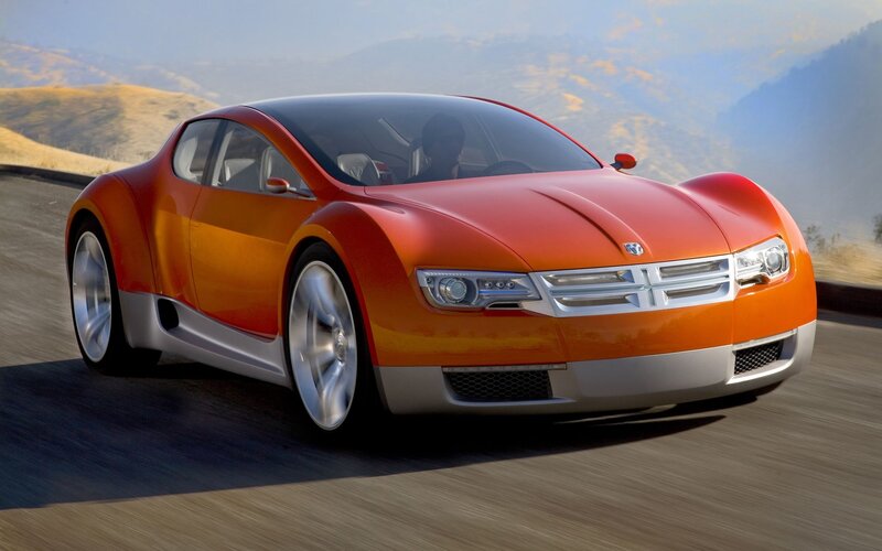 Orange Concept Car — Dynamic, Afternoon, Photograph, Road