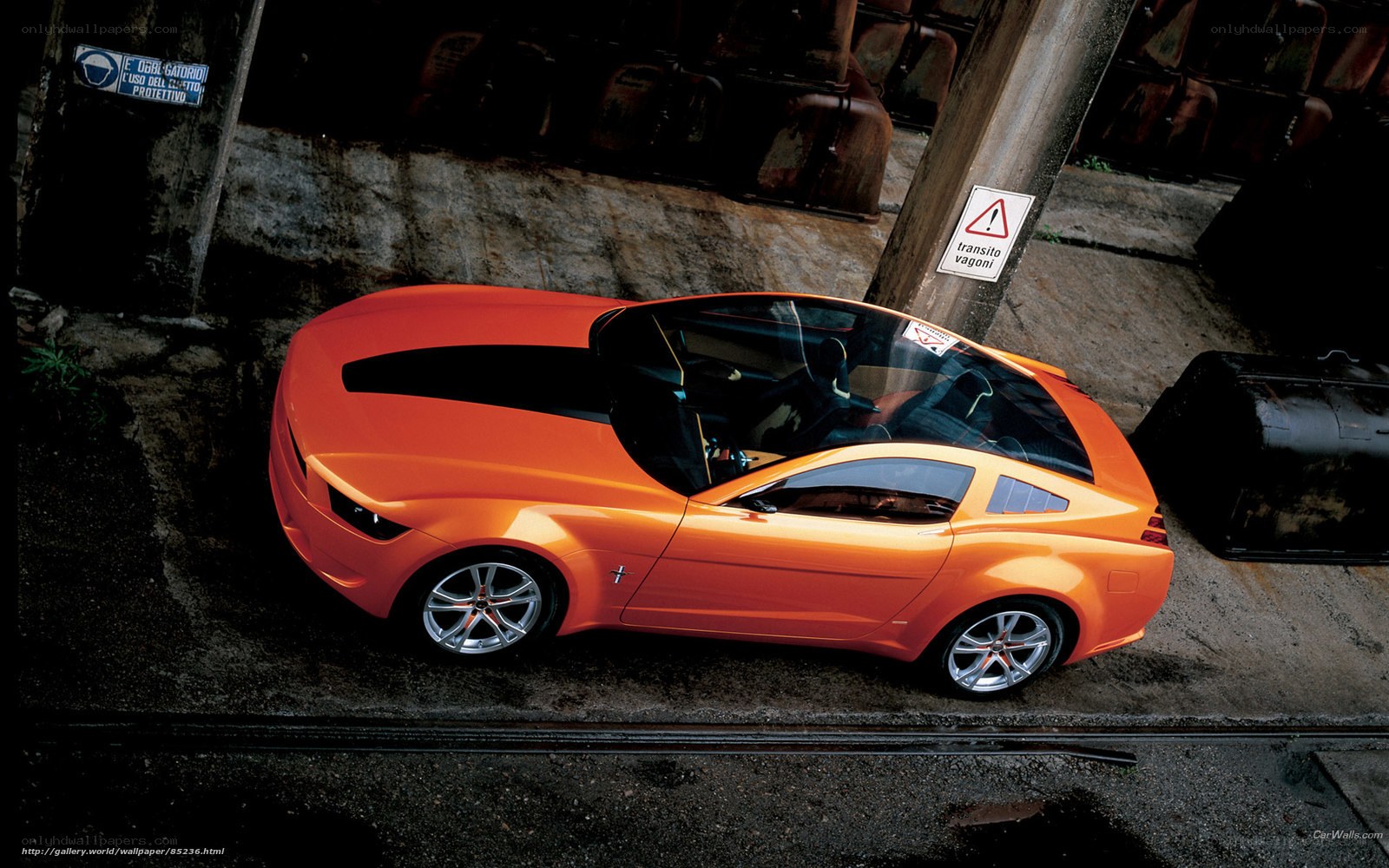 Orange concept car in garage