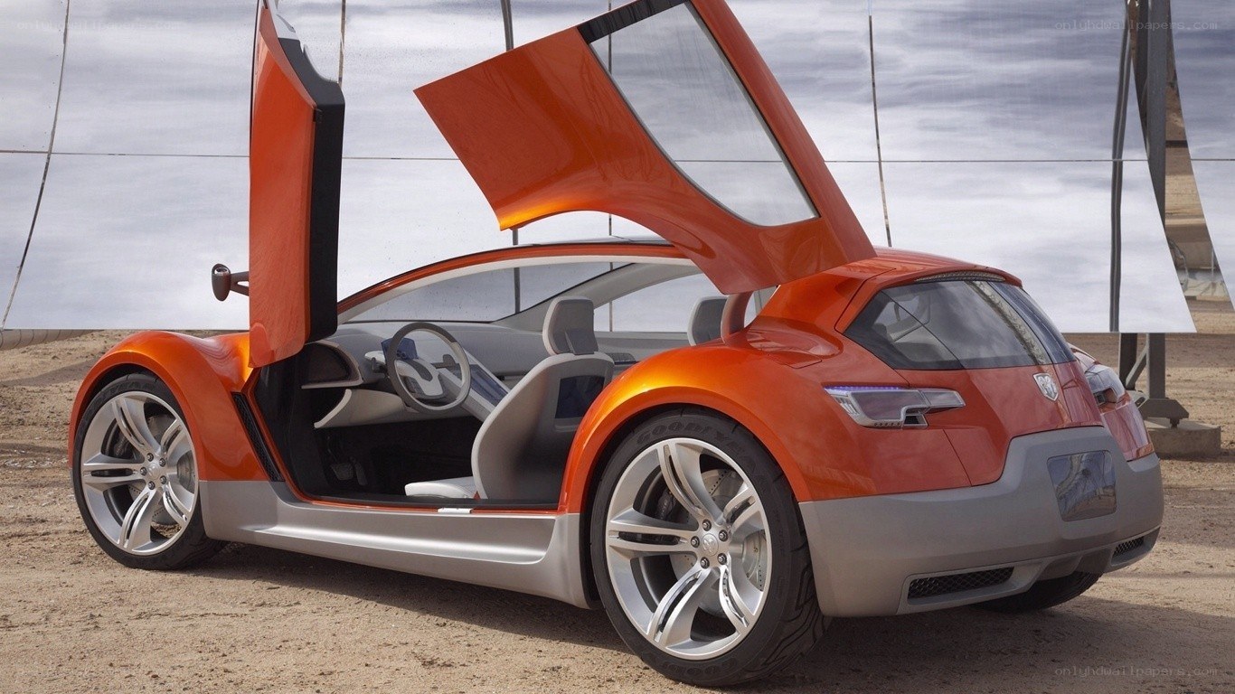 orange concept car with open doors