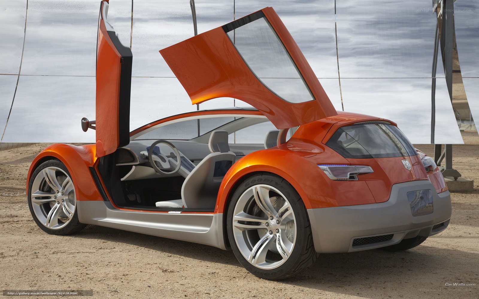 Orange concept car with open doors