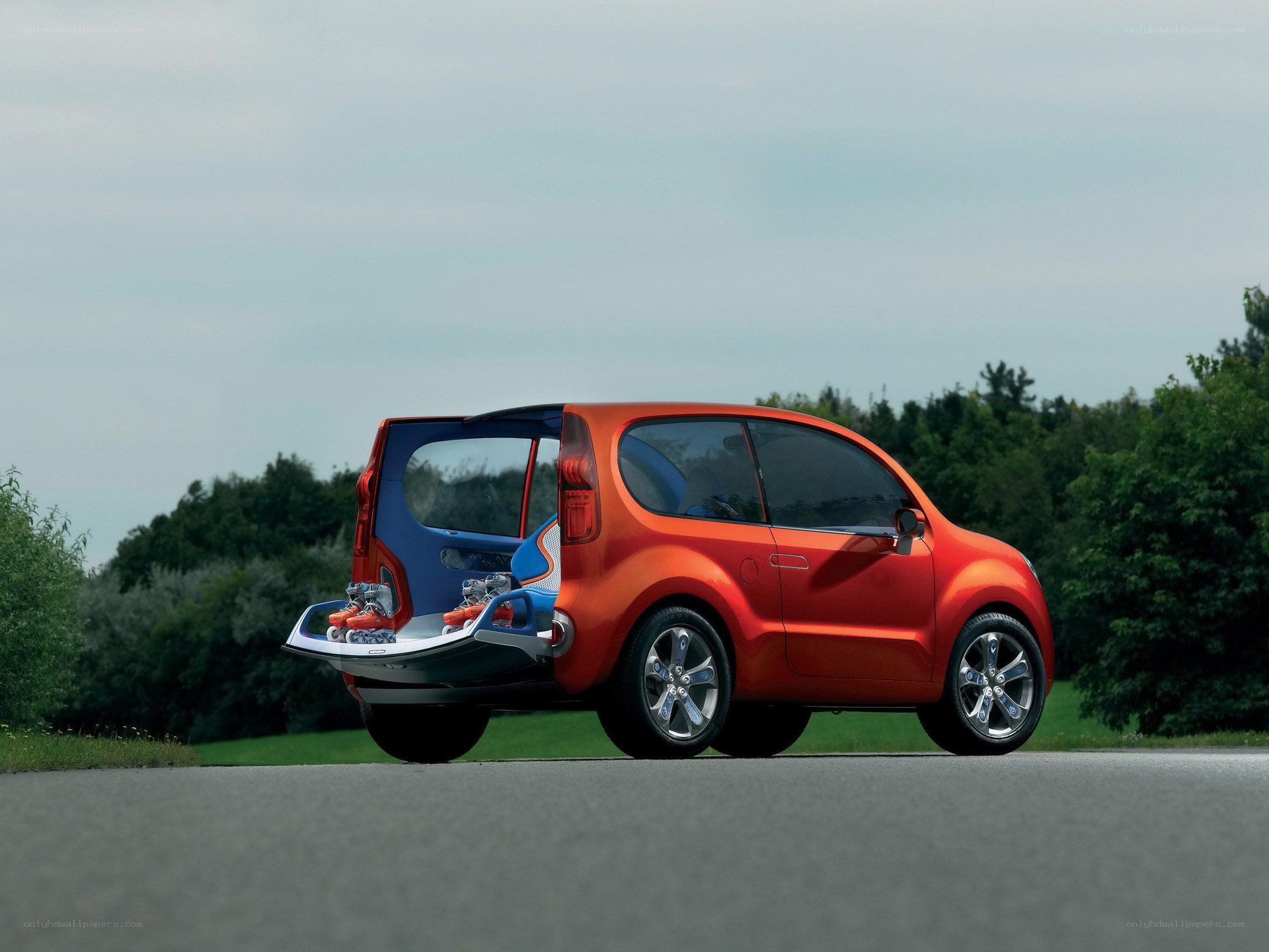 Orange concept car with open rear