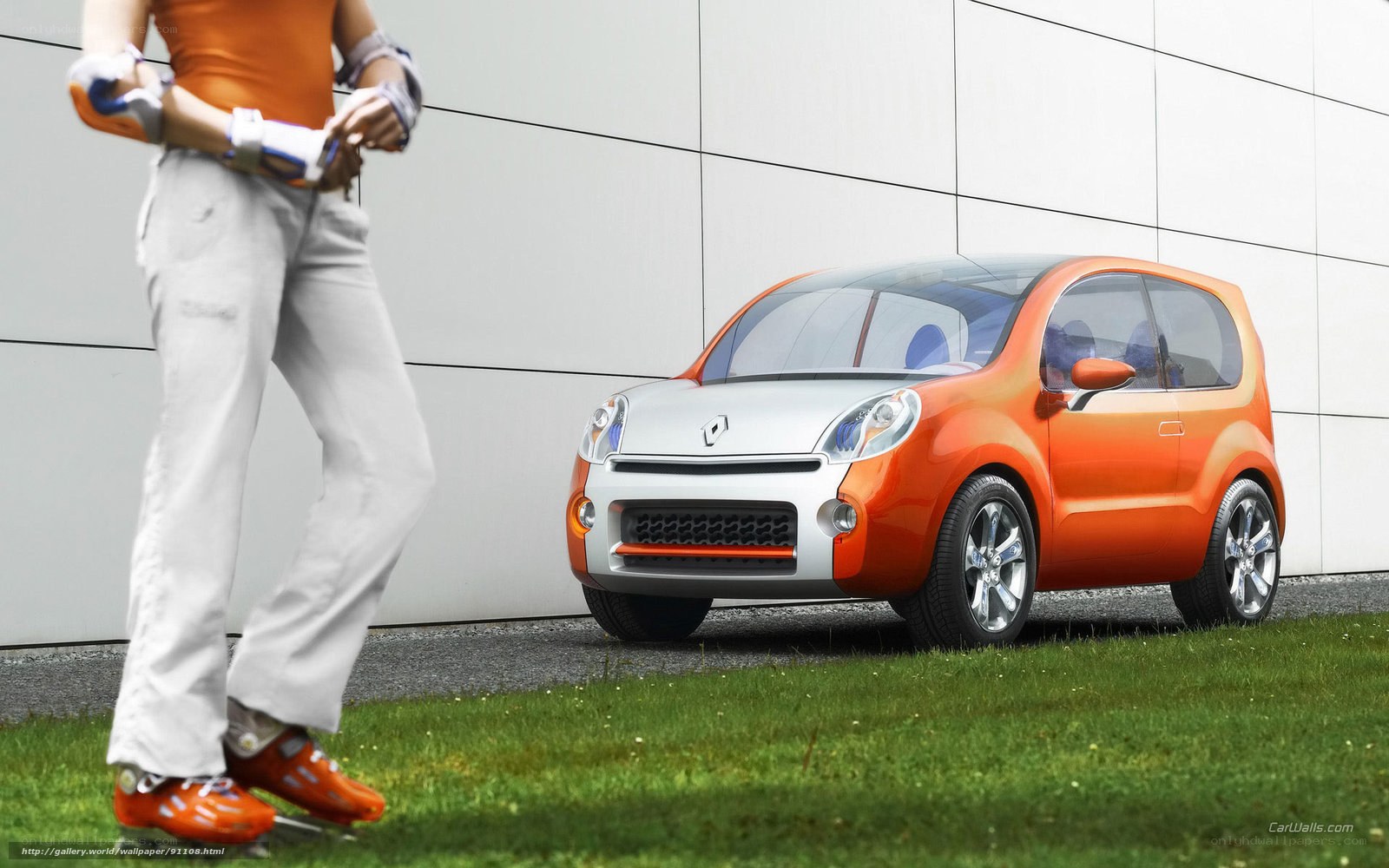 Orange concept car with person