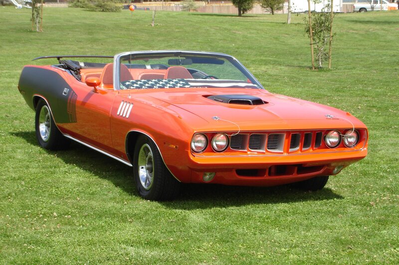 Orange Convertible Car — Calm, Afternoon, Photograph, Grass