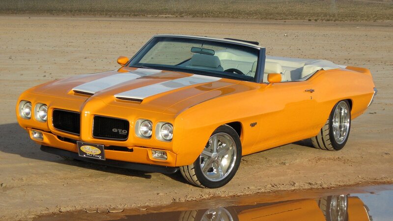 Orange Convertible Car — Dramatic, Afternoon, Photograph, Puddle