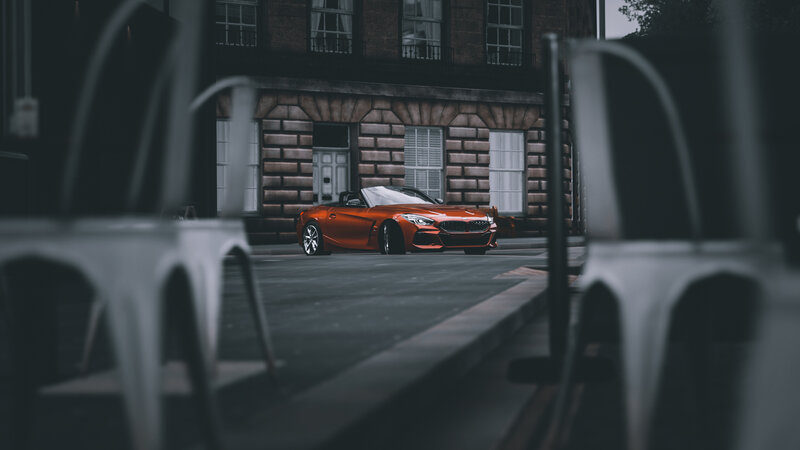 Orange Convertible Car — Dramatic, Night, 3d Render