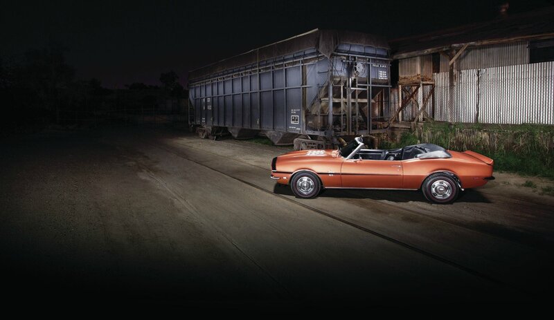 Orange Convertible Car — Dramatic, Night