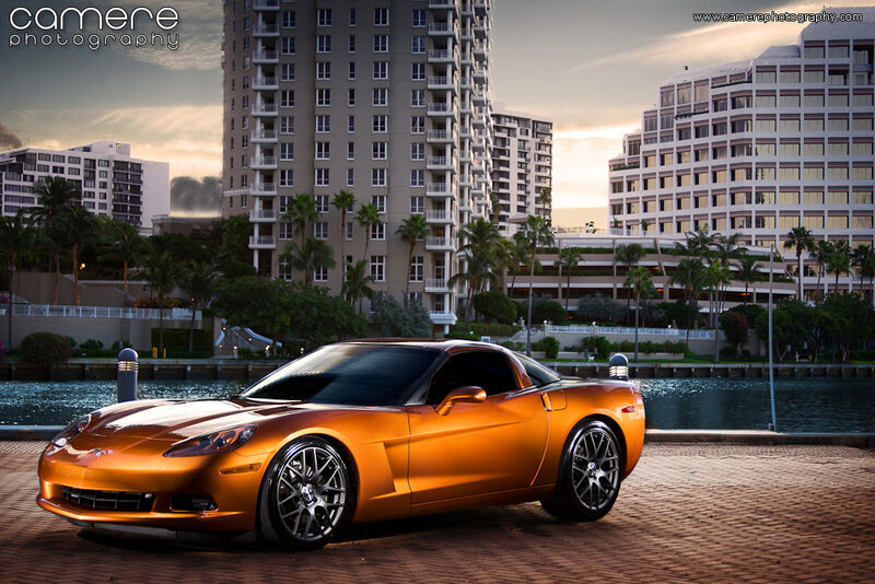 Orange Corvette Car — Dramatic, Sunset