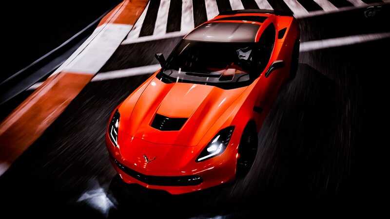 Orange Corvette on Track — Red