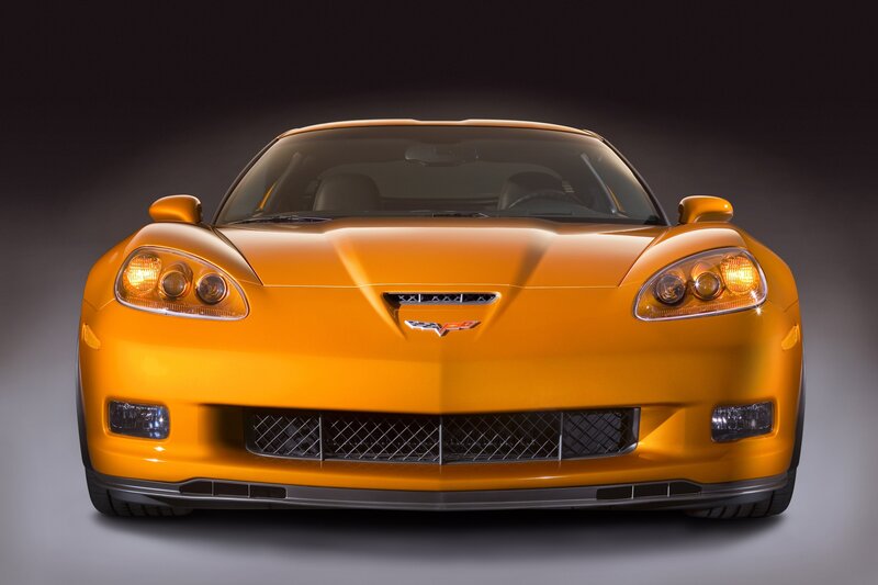 Orange Corvette Sports Car — Dramatic, Photograph, Headlights, Grille