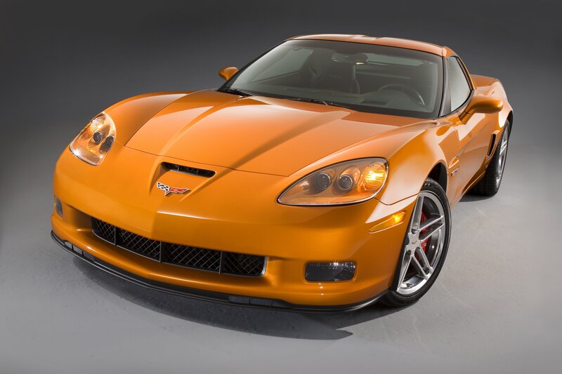 Orange Corvette Sports Car — Dramatic, Photograph, Headlights, Wheels