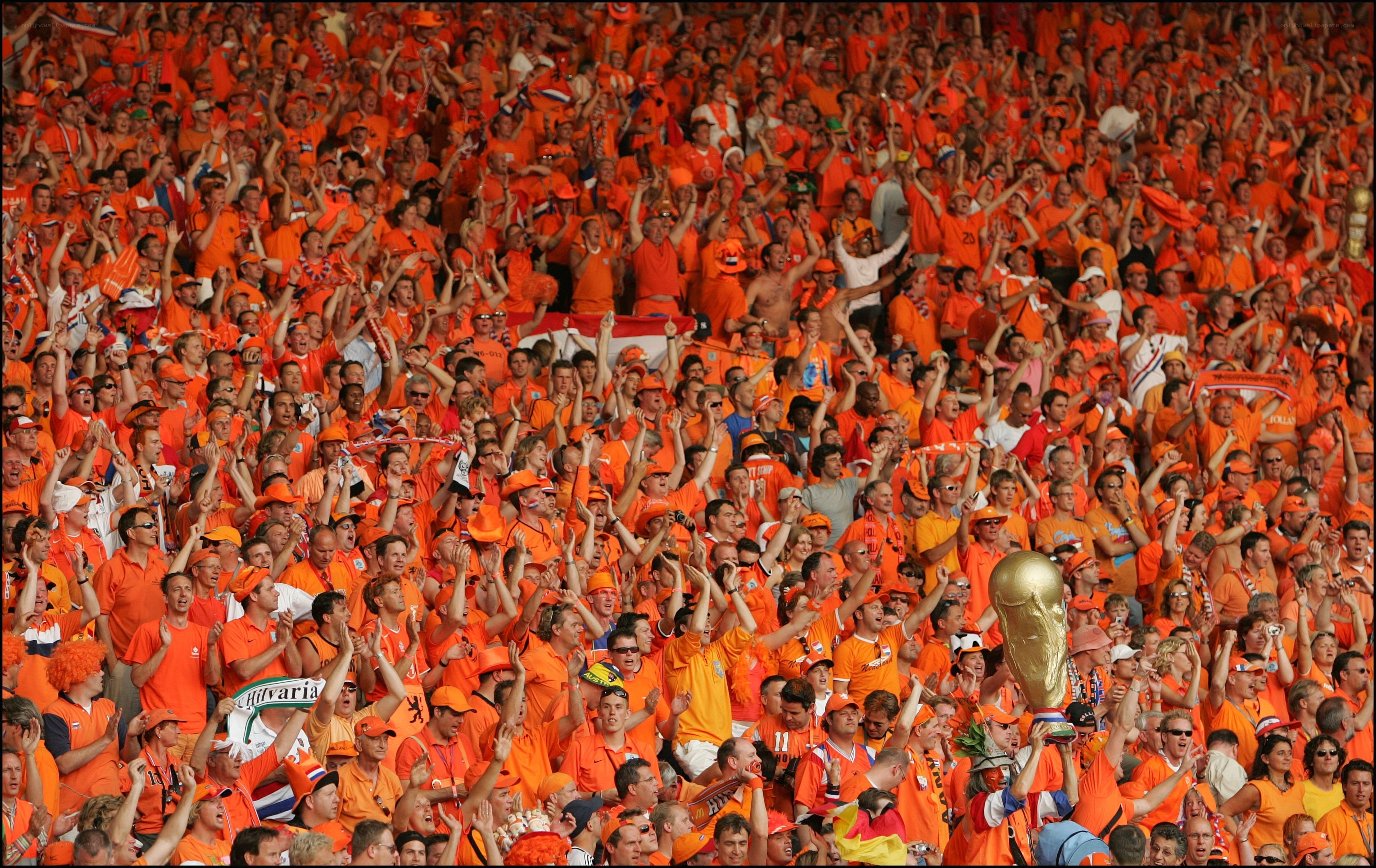 Orange crowd at a football match