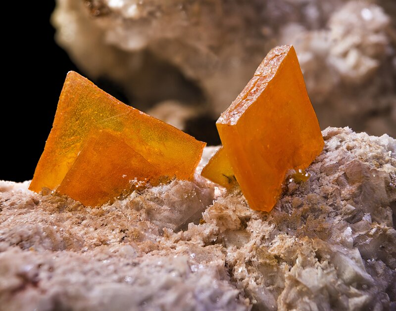 Orange Crystals on Rock — Natural