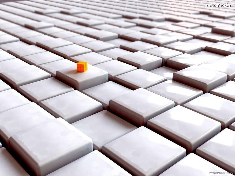 orange cube on white tiles